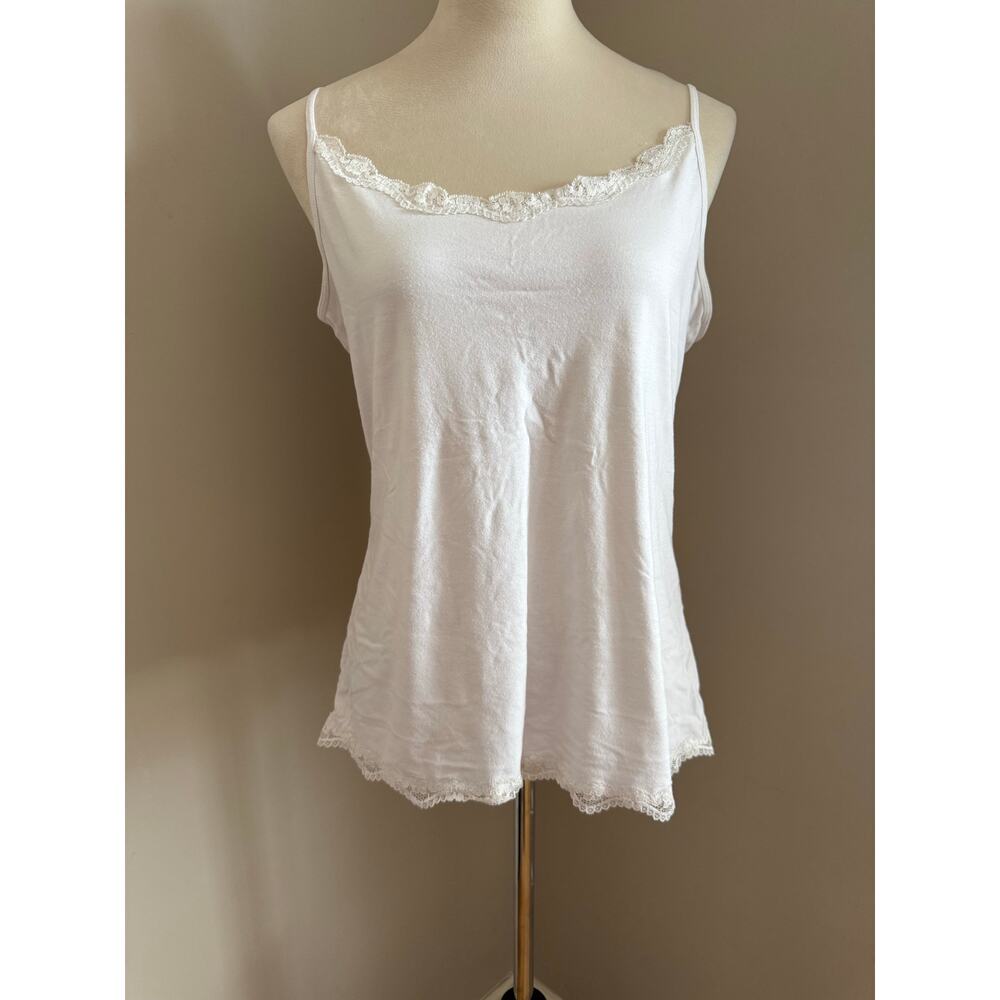 Vintage Y2K NY&Co White Lace Trim Layering Cami Size Large Capsule Minimalist